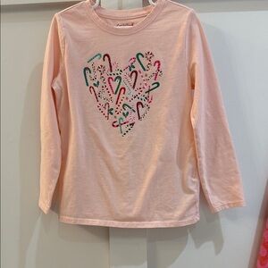 Cat & Jack Pink Long Sleeve Shirt with Heart and Candy Cane Design Girls Small